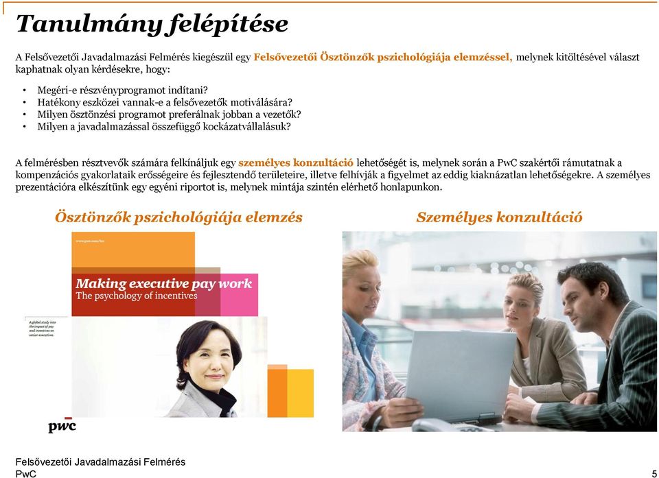 A felmérésben résztvevők számára felkínáljuk egy személyes konzultáció lehetőségét is, melynek során a szakértői rámutatnak a kompenzációs gyakorlataik erősségeire és fejlesztendő területeire,