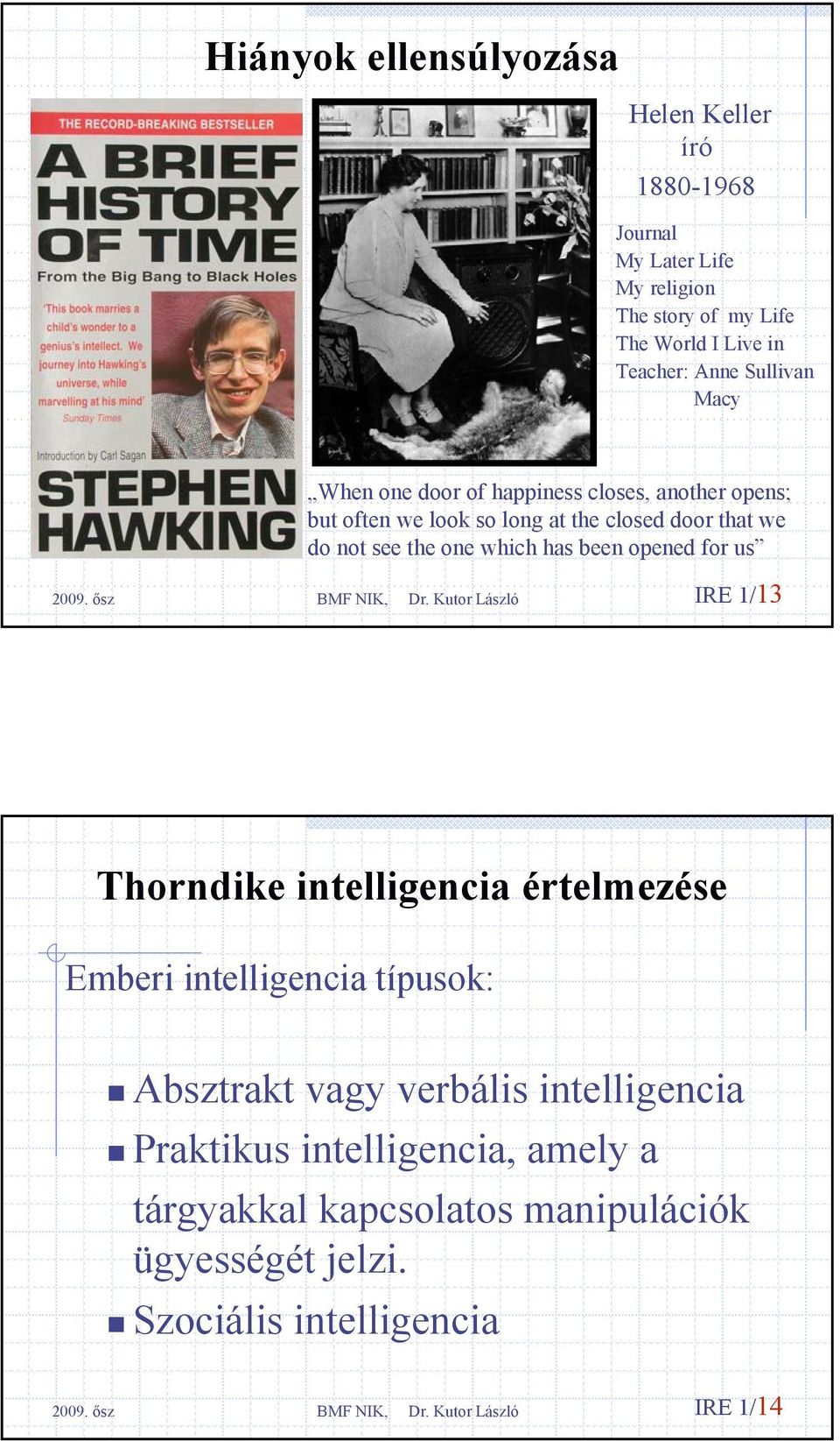 the one which has been opened for us IRE 1/13 Thorndike intelligencia értelmezése Emberi intelligencia típusok: Absztrakt vagy
