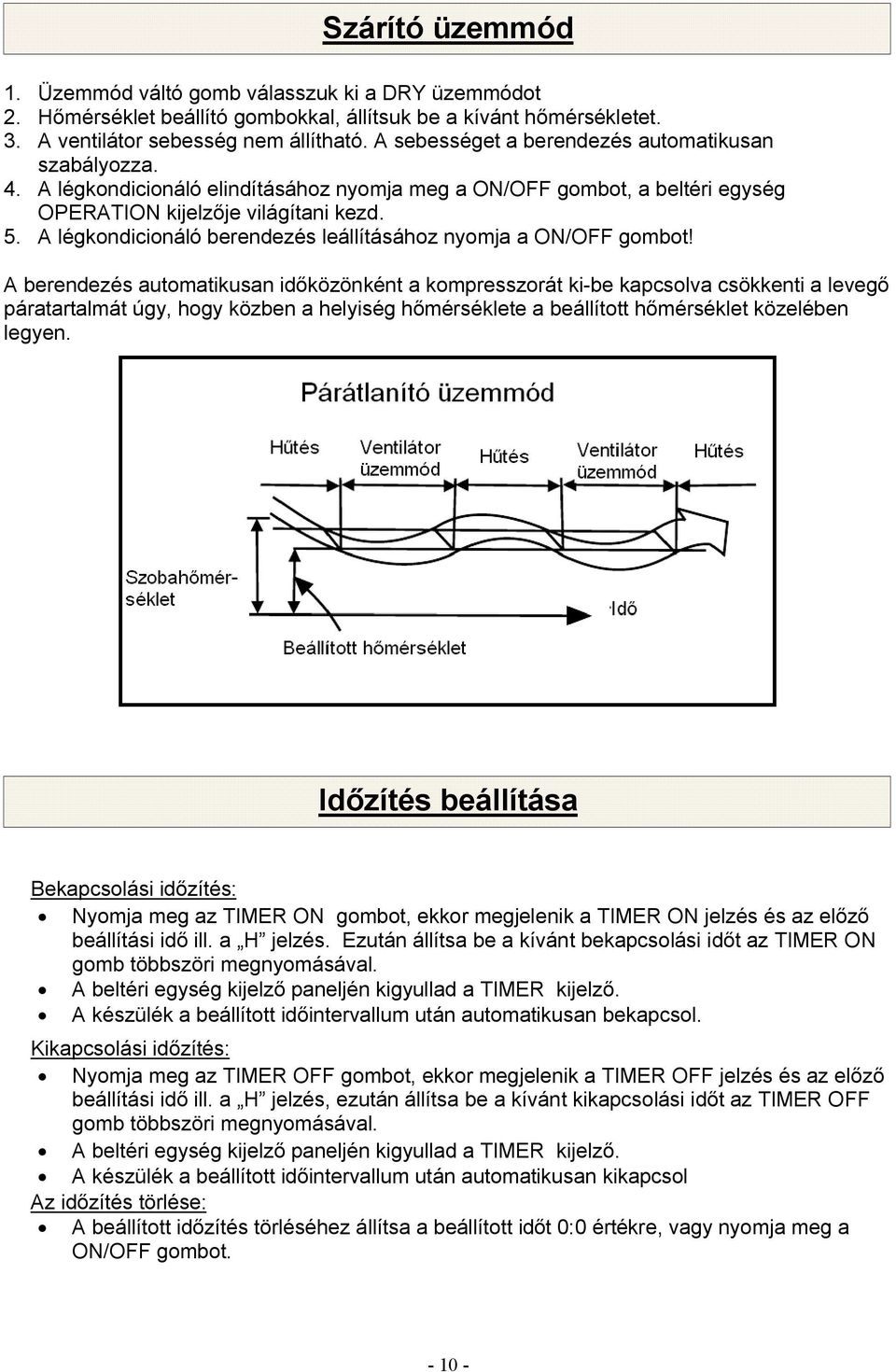 A légkondicionáló berendezés leállításához nyomja a ON/OFF gombot!