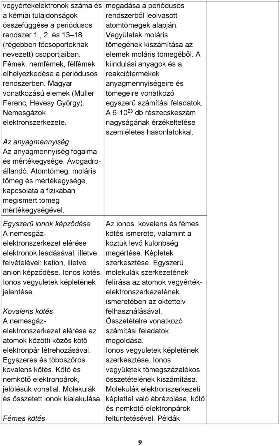Az anyagmennyiség Az anyagmennyiség fogalma és mértékegysége. Avogadroállandó. Atomtömeg, moláris tömeg és mértékegysége, kapcsolata a fizikában megismert tömeg mértékegységével.