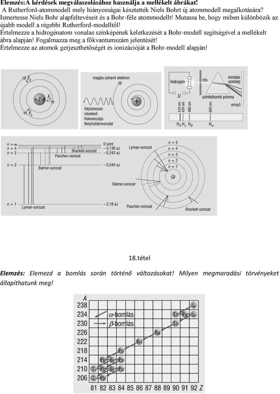 Értelmezze a hidrogénatom vonalas színképének keletkezését a Bohr-modell segítségével a mellékelt ábra alapján! Fogalmazza meg a főkvantumszám jelentését!