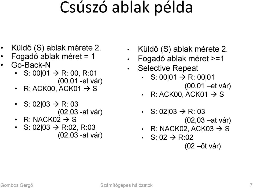 -at vár) R: NACK02 S S: 02 03 R:02, R:03 (02,03 -at vár) Küldő (S) ablak mérete 2.