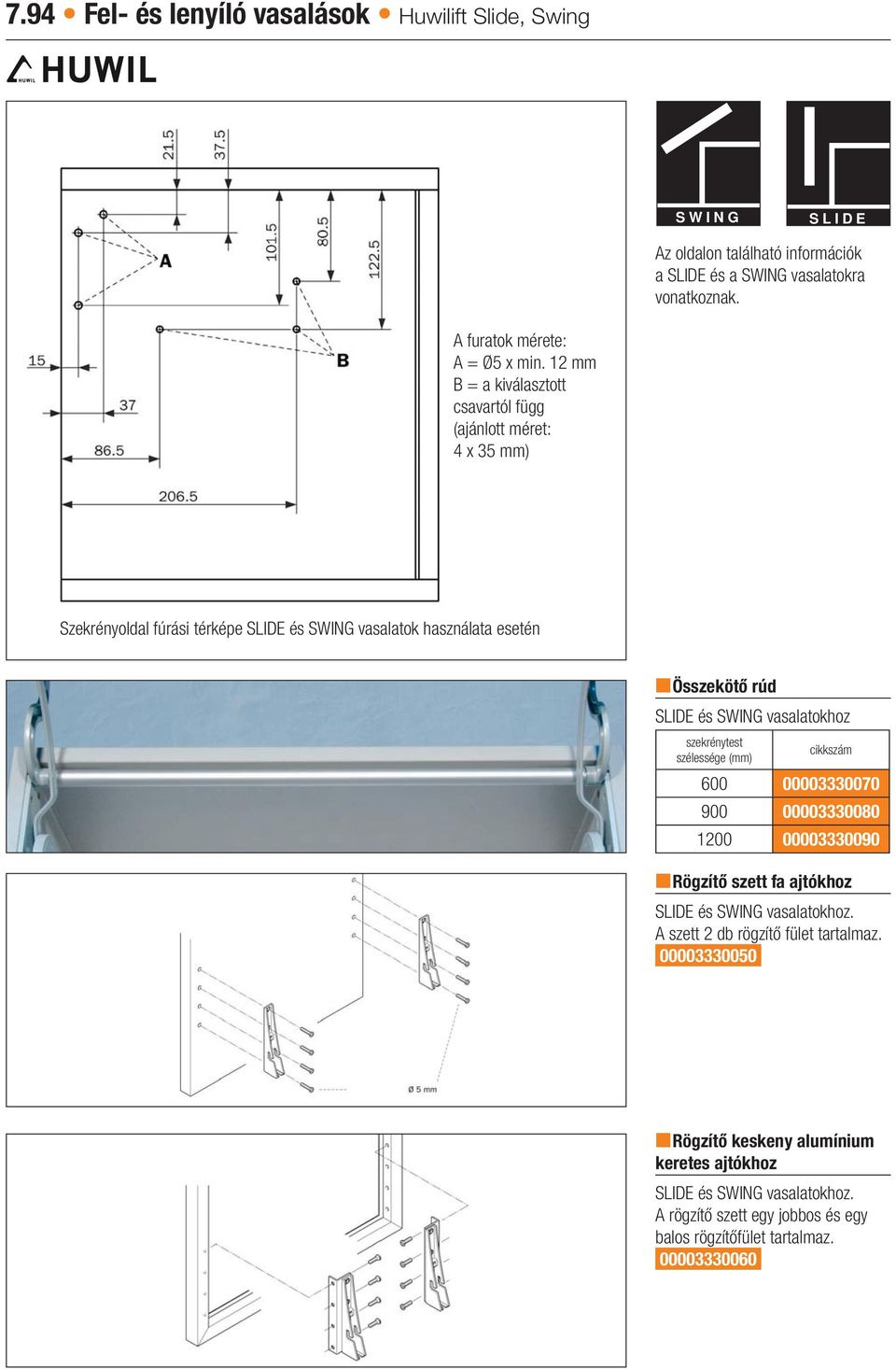 vasalatokhoz szekrénytest szélessége cikkszám 600 00003330070 900 00003330080 1200 00003330090 nrögzítő szett fa ajtókhoz SLIDE és SWING vasalatokhoz.