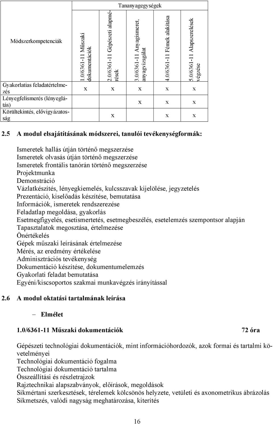 5 A modul elsajátításának módszerei, tanulói tevékenységformák: Ismeretek hallás útján történő megszerzése Ismeretek olvasás útján történő megszerzése Ismeretek frontális tanórán történő megszerzése