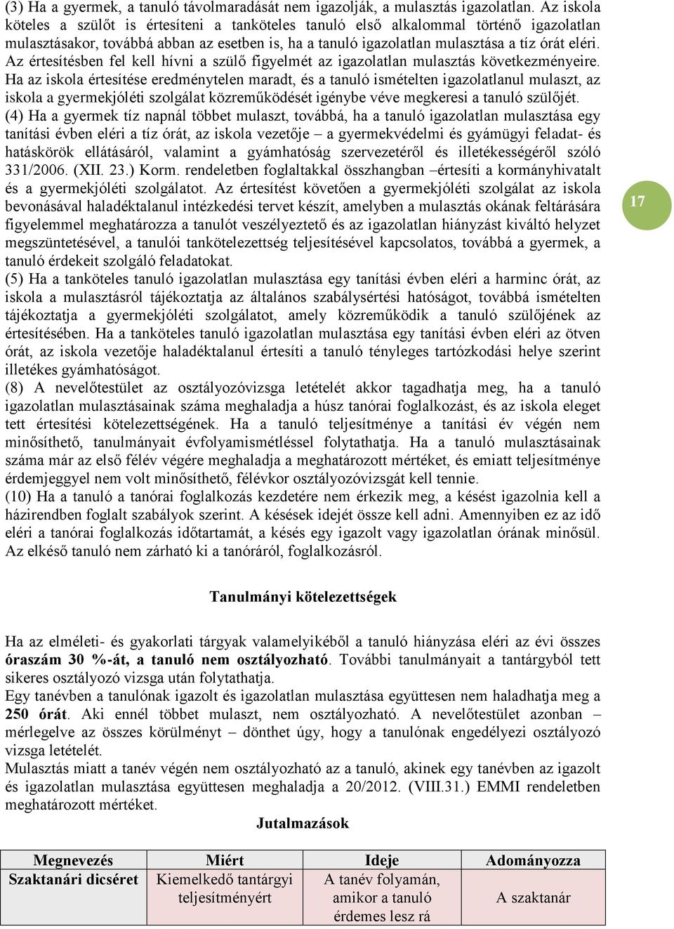 Az értesítésben fel kell hívni a szülő figyelmét az igazolatlan mulasztás következményeire.