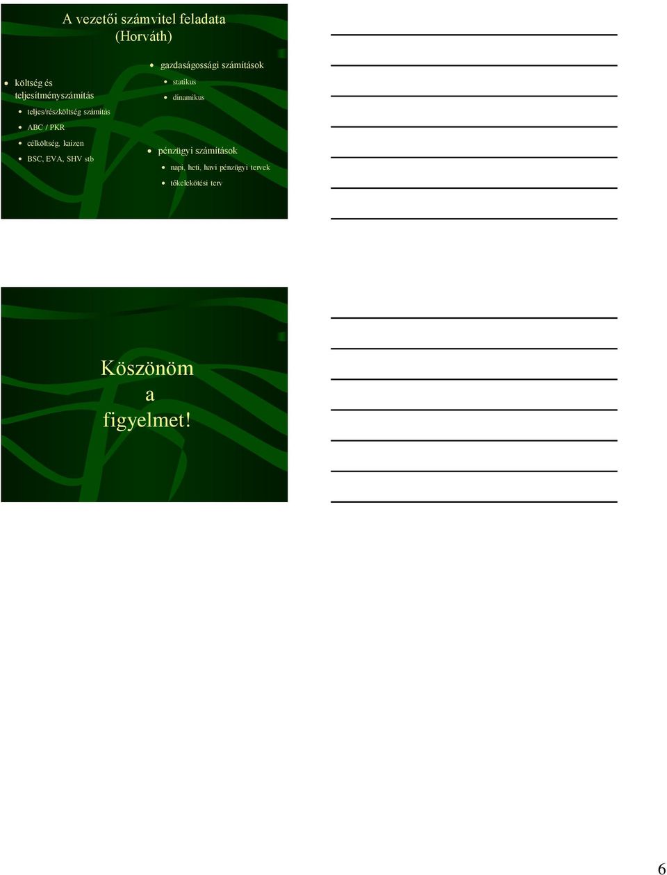célköltség, kaizen BSC, EVA, SHV stb statikus dinamikus pénzügyi