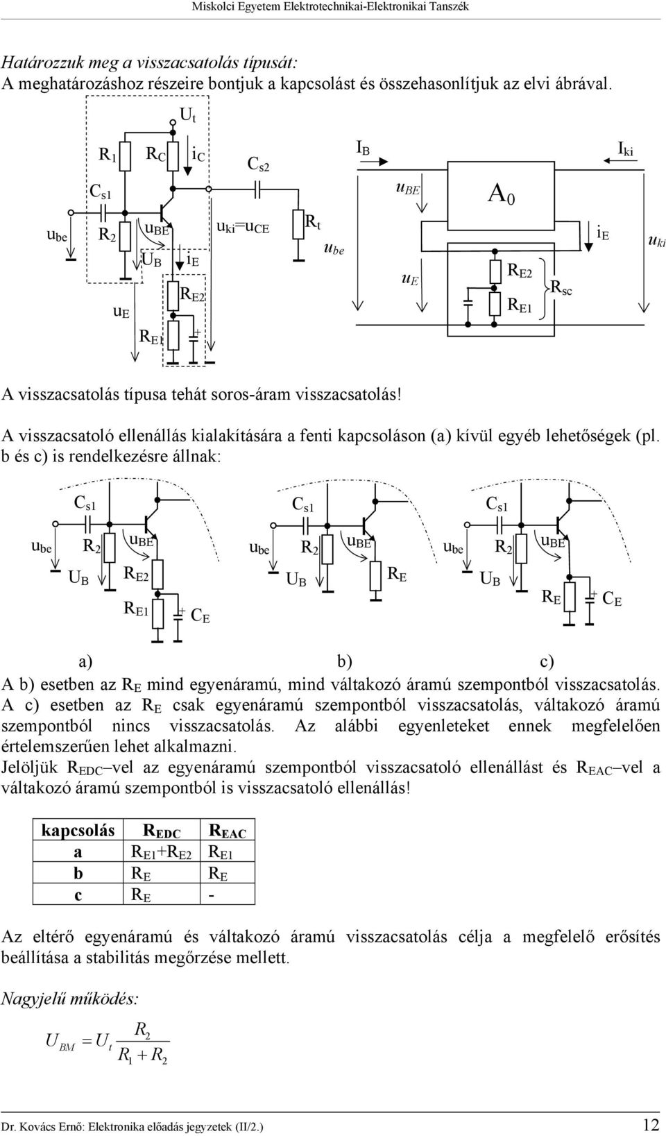 b és c) s rendelkezésre állnak: s s s B B B B + B B + a) b) c) b) esen az mnd egyenáramú, mnd válakozó áramú szemponból vsszacsaolás.