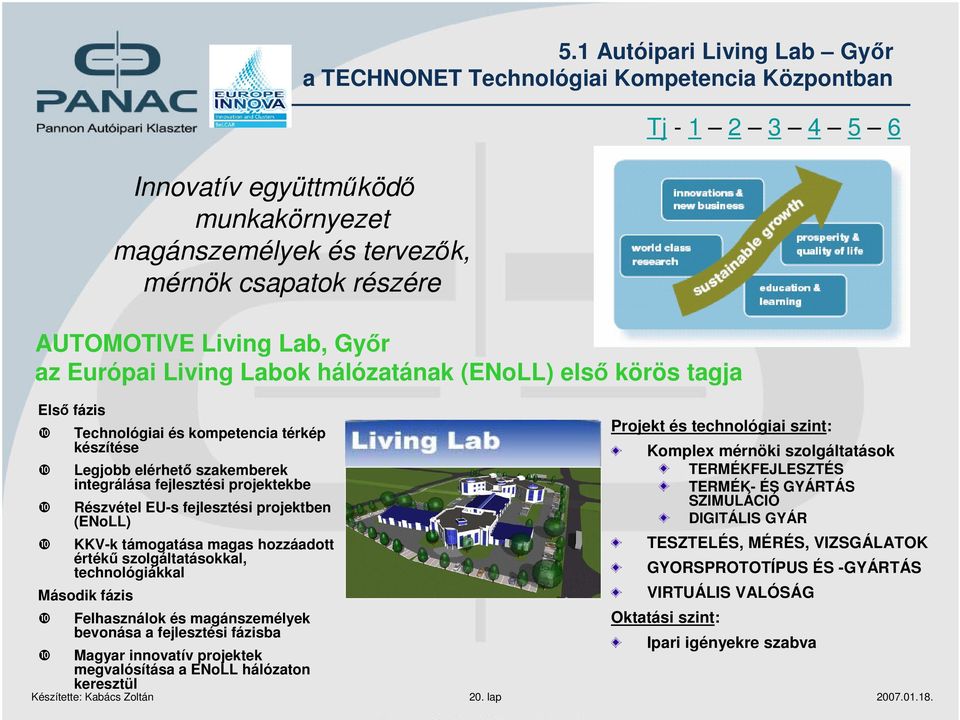 kompetencia térkép készítése Legjobb elérhető szakemberek integrálása fejlesztési projektekbe Részvétel EU-s fejlesztési projektben (ENoLL) KKV-k támogatása magas hozzáadott értékű szolgáltatásokkal,