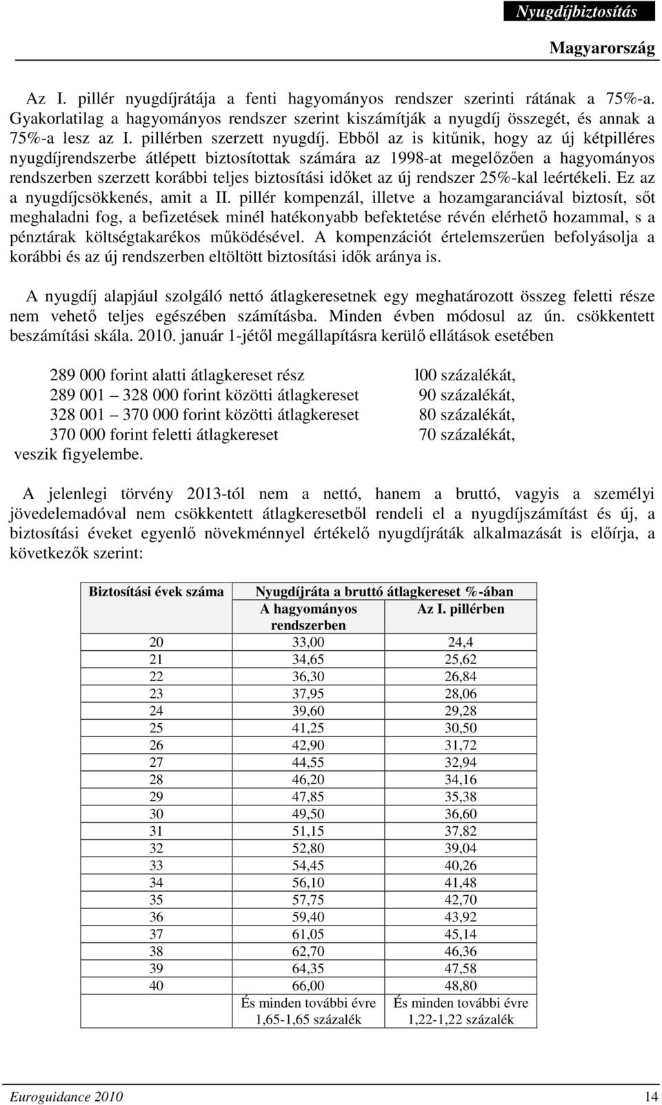 Ebbıl az is kitőnik, hogy az új kétpilléres nyugdíjrendszerbe átlépett biztosítottak számára az 1998-at megelızıen a hagyományos rendszerben szerzett korábbi teljes biztosítási idıket az új rendszer