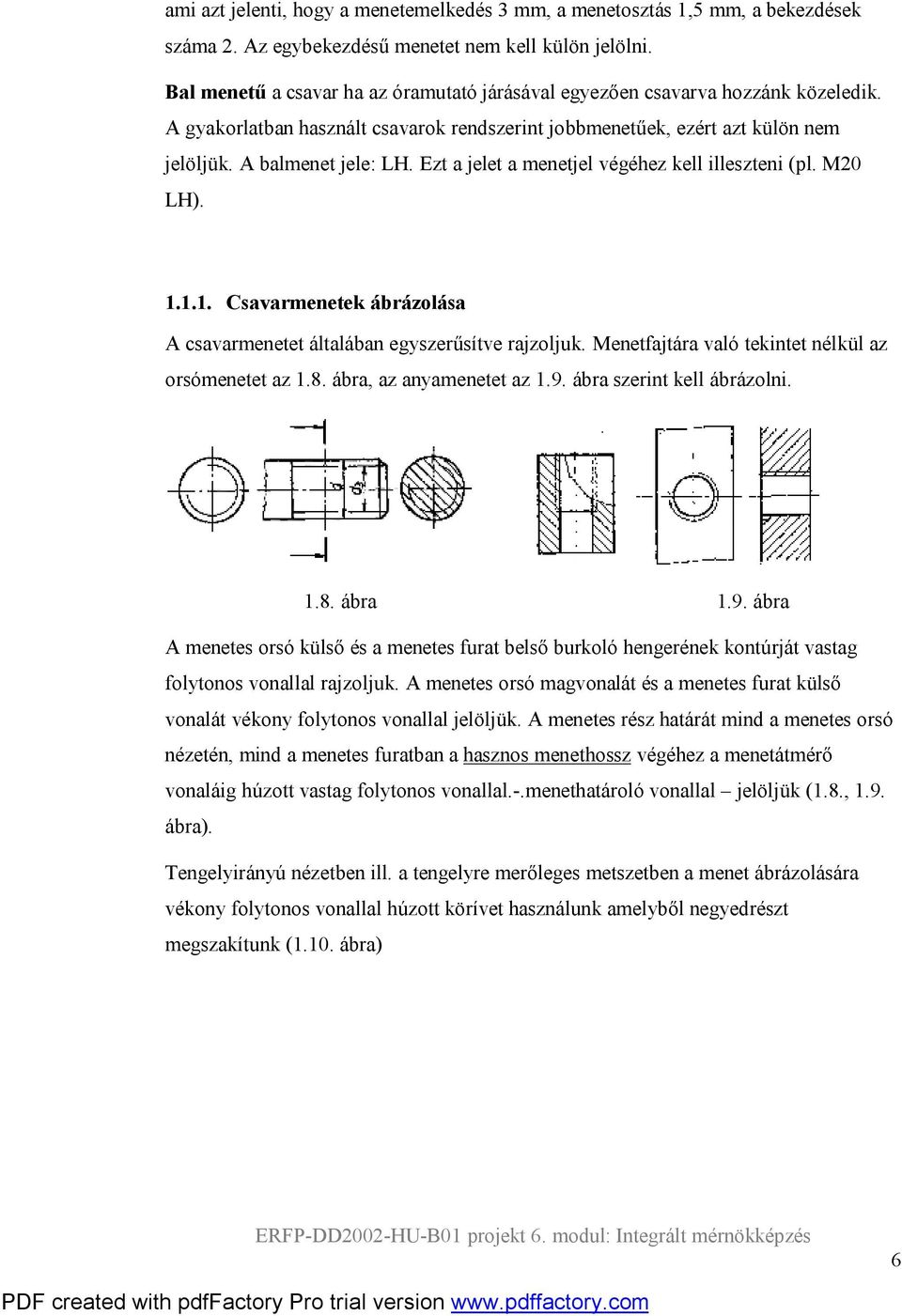 Ezt a jelet a menetjel végéhez kell illeszteni (pl. M0 LH). 1.1.1. Csavarmenetek ábrázolása A csavarmenetet általában egyszerűsítve rajzoljuk. Menetfajtára való tekintet nélkül az orsómenetet az 1.8.