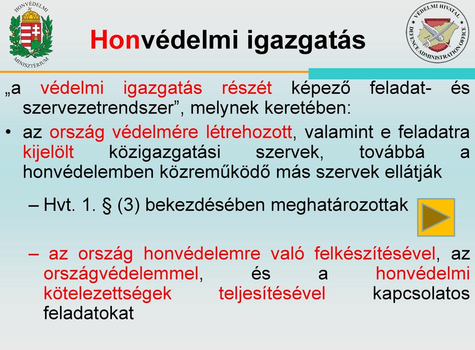 honvédelemben közreműködő más szervek ellátják Hvt. 1.