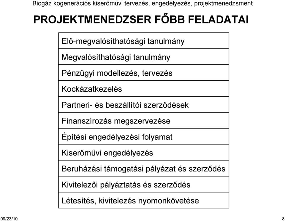 megszervezése Építési engedélyezési folyamat Kiserőművi engedélyezés Beruházási támogatási