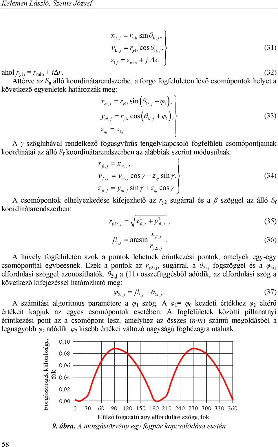 aj 1 j A γ szöghibával rendelkező ogasgyűrűs tengelykapcsoló ogelületi csomópontjainak koordinátái az álló S koordinátarendszerben az alábbiak szerint módosulnak: xi, j x,, ai j yi, j yai, j cos zaj