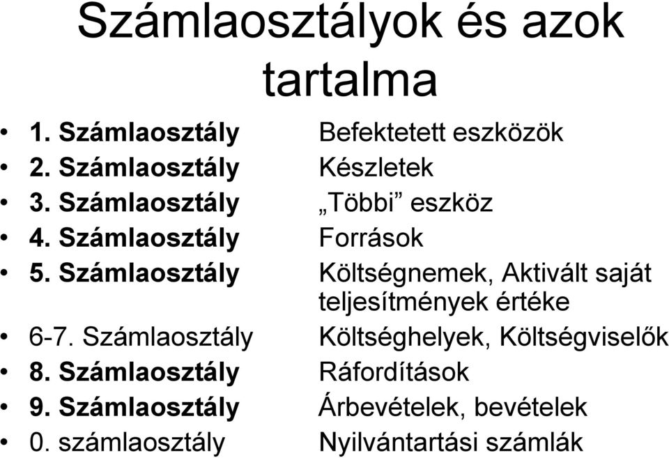 Számlaosztály Költségnemek, Aktivált saját teljesítmények értéke 6-7.