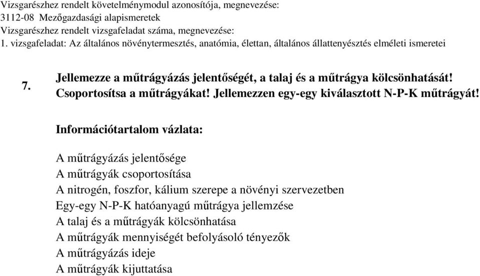 Információtartalom vázlata: A műtrágyázás jelentősége A műtrágyák csoportosítása A nitrogén, foszfor, kálium szerepe