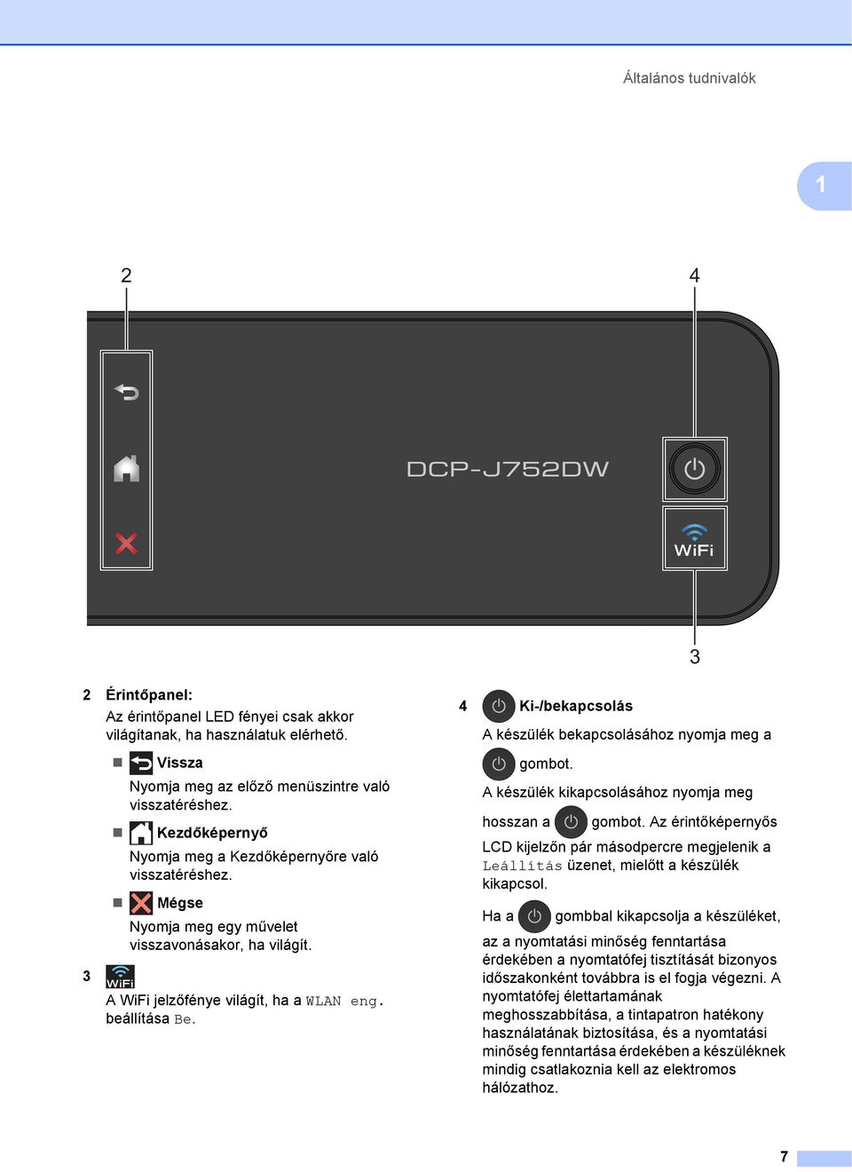 Mégse Nyomja meg egy művelet visszavonásakor, ha világít. A WiFi jelzőfénye világít, ha a WLAN eng. beállítása Be.