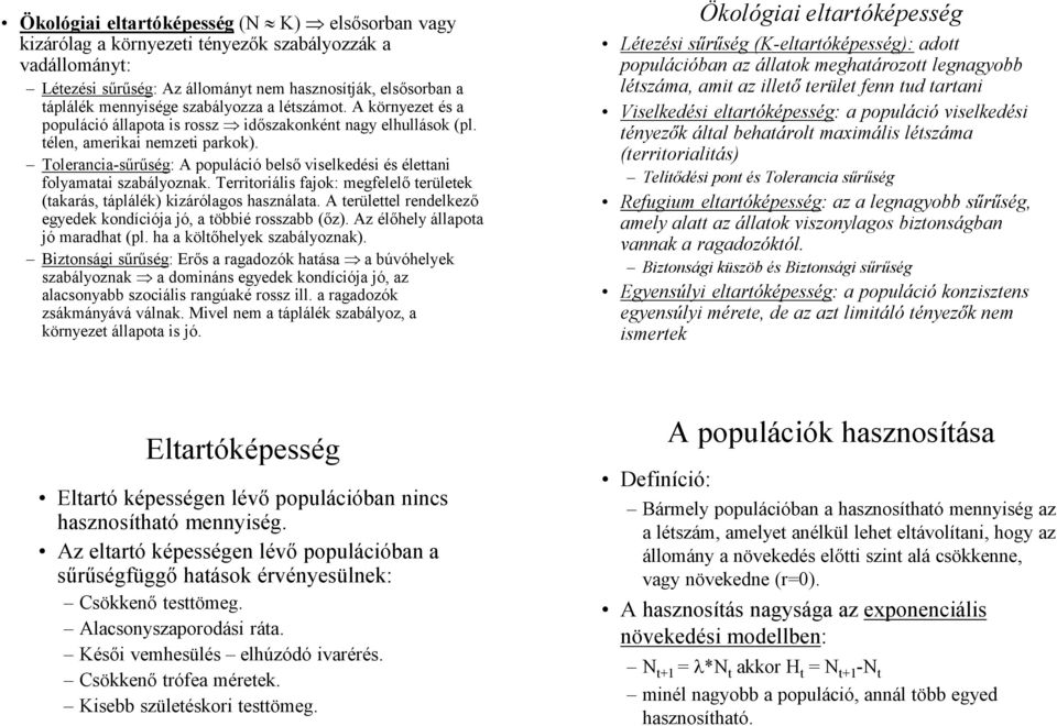 Tolerancia-sűrűség: A populáció belső viselkedési és élettani folyamatai szabályoznak. Territoriális fajok: megfelelő területek (takarás, táplálék) kizárólagos használata.