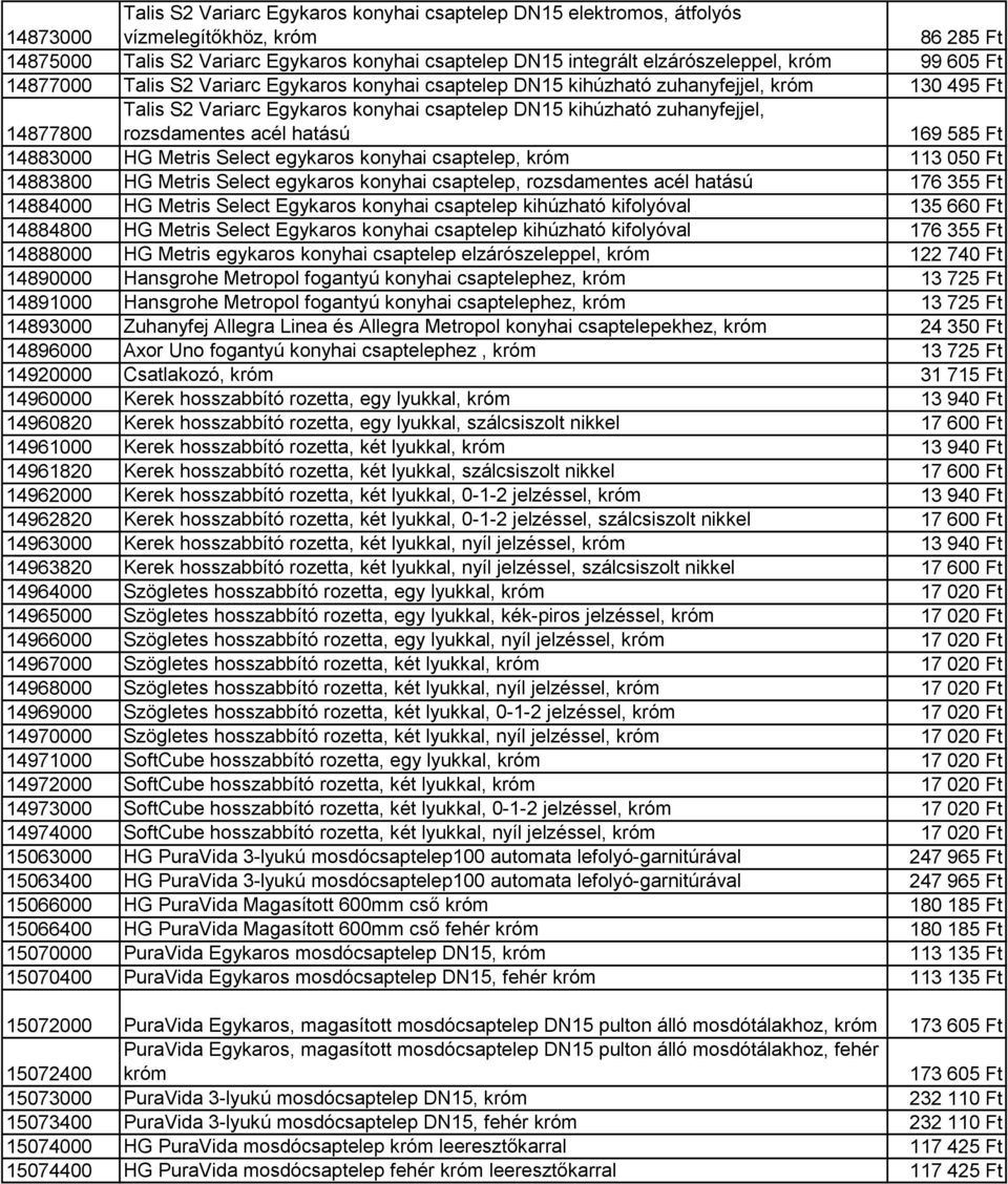 hatású 169 585 Ft 14883000 HG Metris Select egykaros konyhai csaptelep, 113 050 Ft 14883800 HG Metris Select egykaros konyhai csaptelep, rozsdamentes acél hatású 176 355 Ft 14884000 HG Metris Select