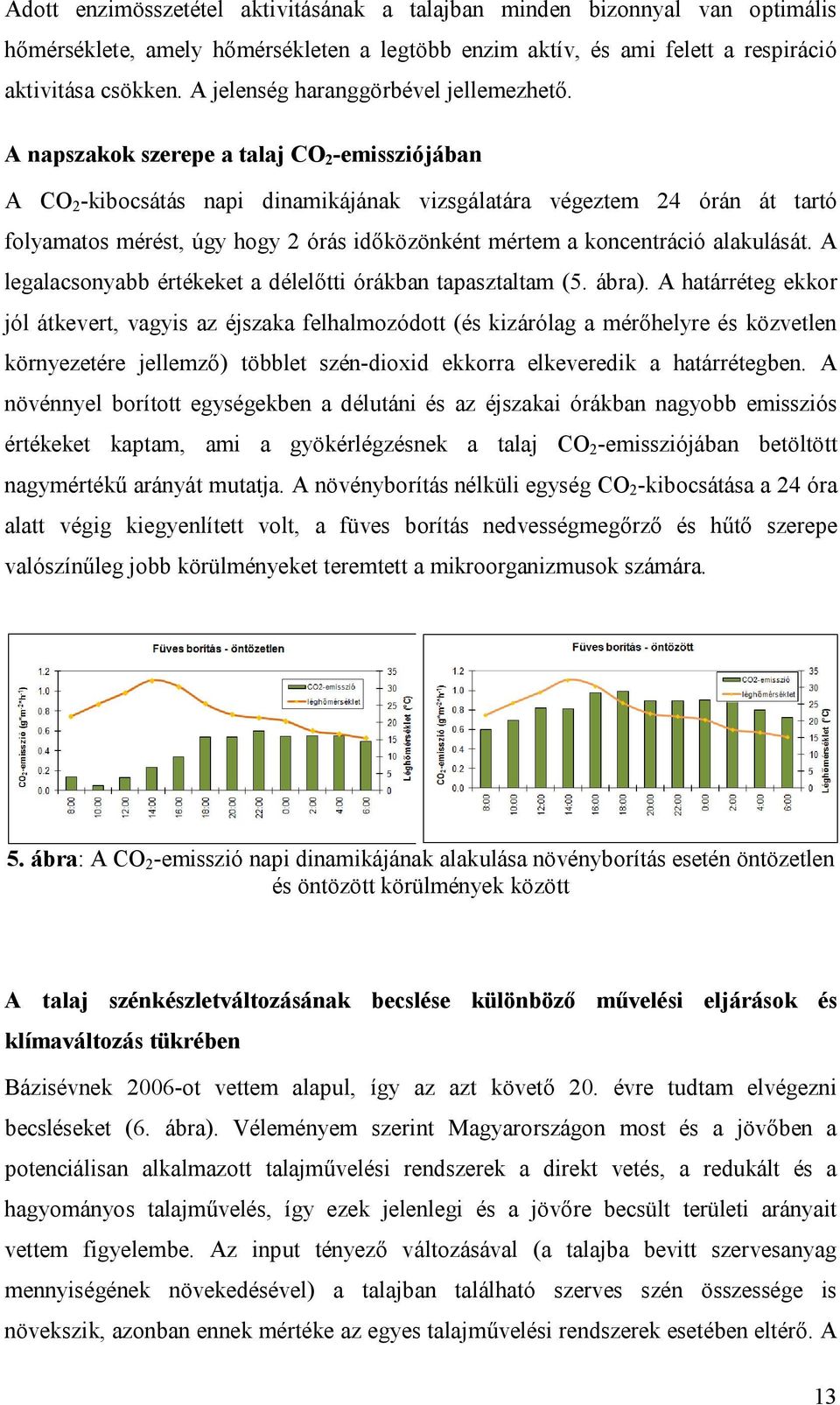 A napszakok szerepe a talaj CO 2 -emissziójában A CO 2 -kibocsátás napi dinamikájának vizsgálatára végeztem 24 órán át tartó folyamatos mérést, úgy hogy 2 órás időközönként mértem a koncentráció