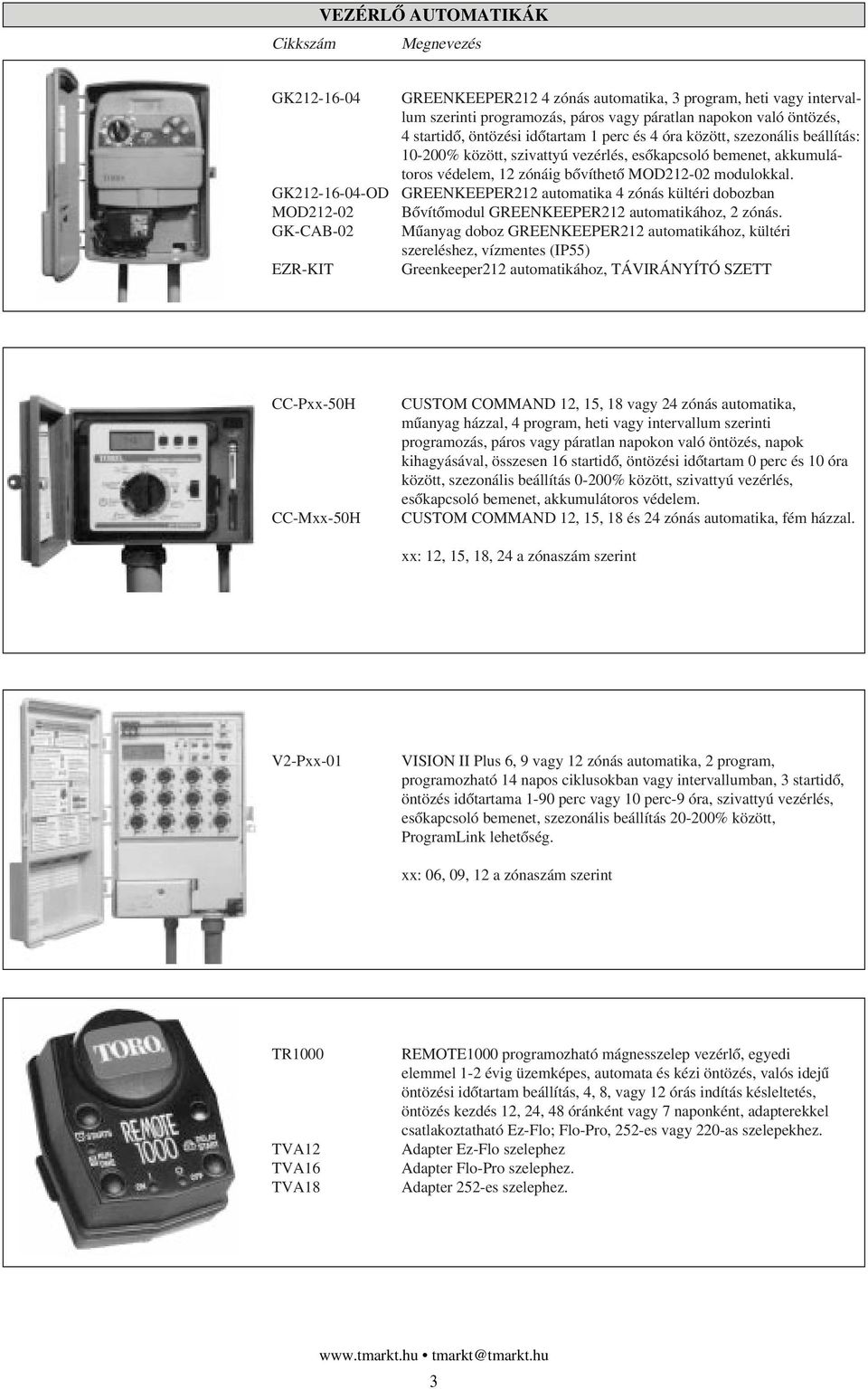modulokkal. GREENKEEPER212 automatika 4 zónás kültéri dobozban Bôvítômodul GREENKEEPER212 automatikához, 2 zónás.