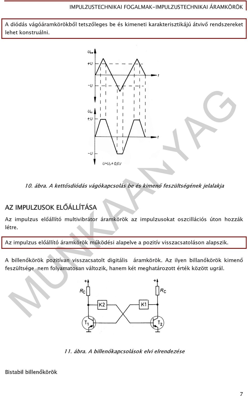 oszcillációs úton hozzák létre. Az impulzus előállító áramkörök működési alapelve a pozitív visszacsatoláson alapszik.