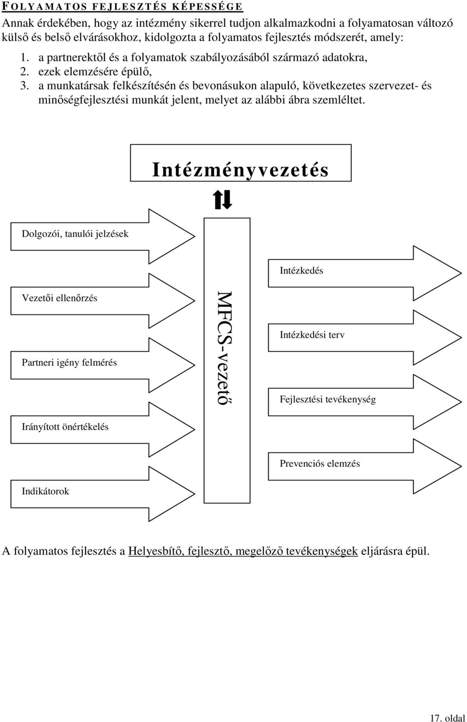 a munkatársak felkészítésén és bevonásukon alapuló, következetes szervezet- és minıségfejlesztési munkát jelent, melyet az alábbi ábra szemléltet.