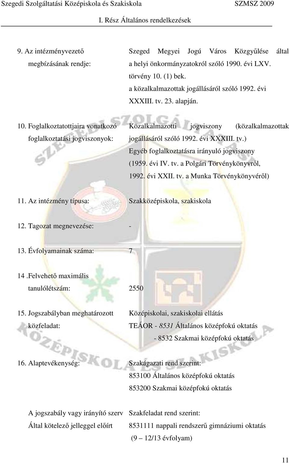 Foglalkoztatottjaira vonatkozó Közalkalmazotti jogviszony (közalkalmazottak foglalkoztatási jogviszonyok: jogállásáról szóló 1992. évi XXXIII. tv.) Egyéb foglalkoztatásra irányuló jogviszony (1959.