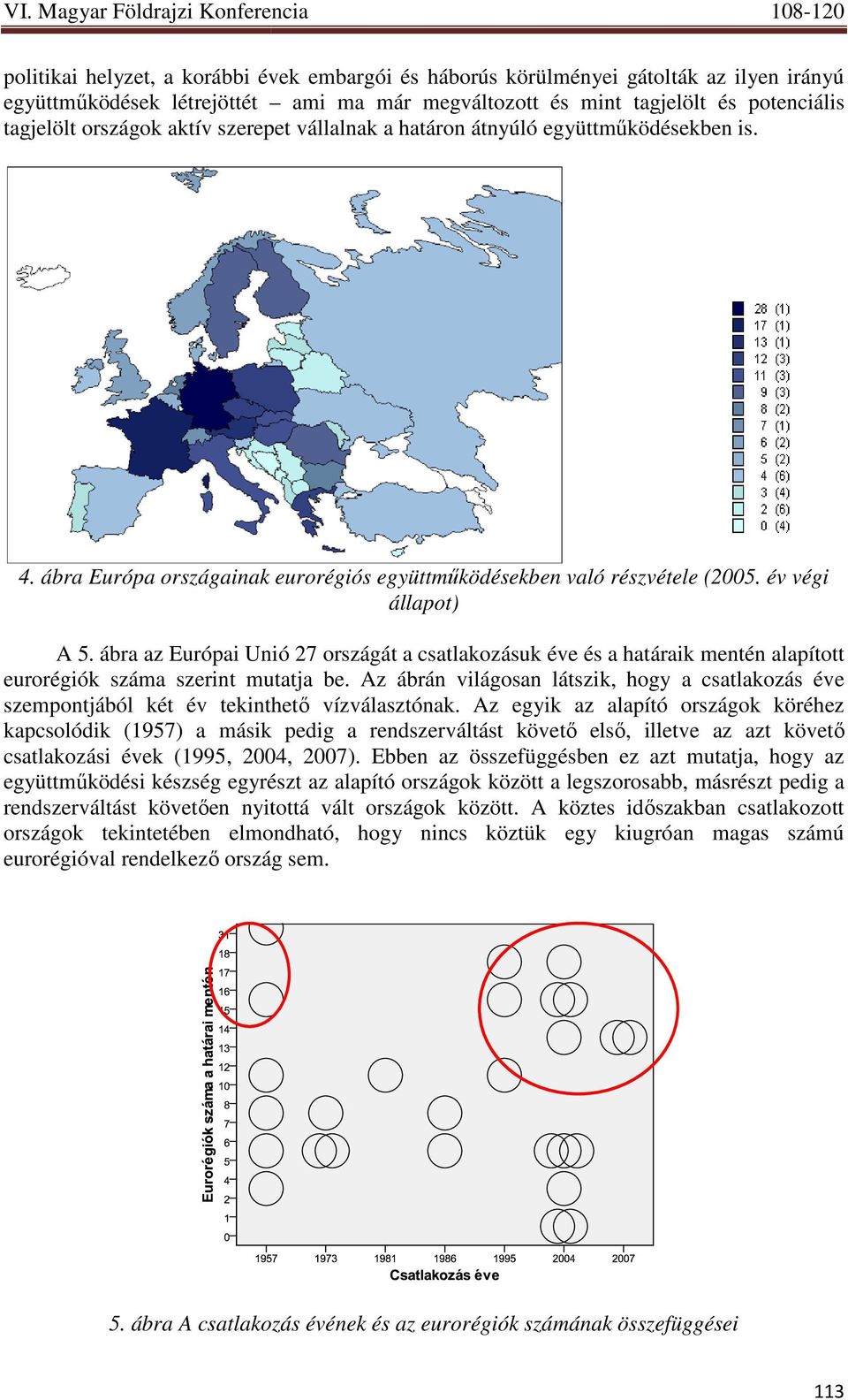 év végi állapot) A 5. ábra az Európai Unió 27 országát a csatlakozásuk éve és a határaik mentén alapított eurorégiók száma szerint mutatja be.