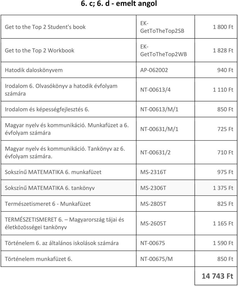 . NT-00631/M/1 NT-00631/2 725 Ft Sokszínű MATEMATIKA 6. munkafüzet MS-2316T 975 Ft Sokszínű MATEMATIKA 6.