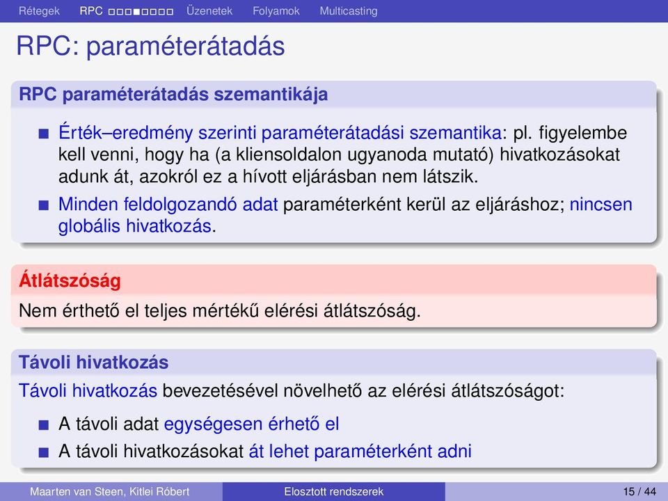 Minden feldolgozandó adat paraméterként kerül az eljáráshoz; nincsen globális hivatkozás. Átlátszóság Nem érthető el teljes mértékű elérési átlátszóság.