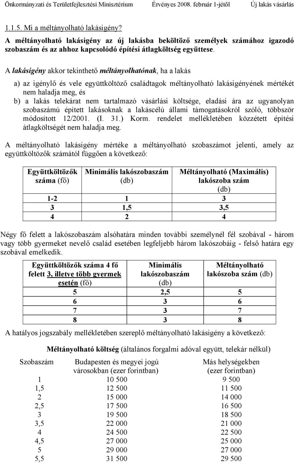 tartalmazó vásárlási költsége, eladási ára az ugyanolyan szobaszámú épített lakásoknak a lakáscélú állami támogatásokról szóló, többször módosított 12/2001. (I. 31.) Korm.