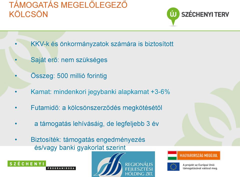 alapkamat +3-6% Futamidő: a kölcsönszerződés megkötésétől a támogatás lehívásáig,