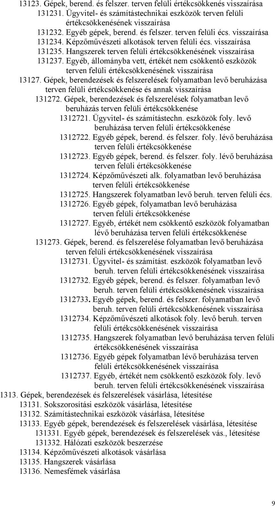 Egyéb, állományba vett, értékét nem csökkentő eszközök terven felüli értékcsökkenésének visszaírása 13127.