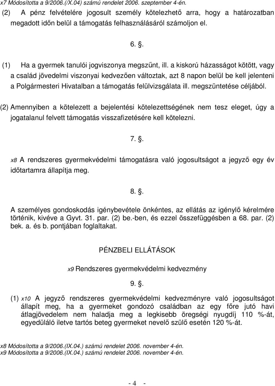 a kiskorú házasságot kötött, vagy a család jövedelmi viszonyai kedvezően változtak, azt 8 napon belül be kell jelenteni a Polgármesteri Hivatalban a támogatás felülvizsgálata ill.