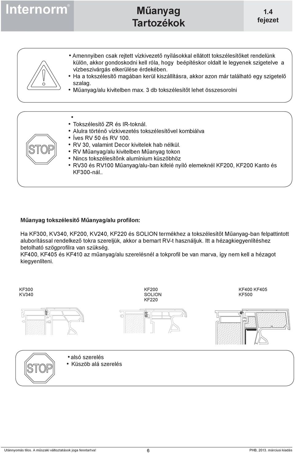 Alulra történő vízkivezetés tokszélesítővel kombiálva Íves RV 50 és RV 100. RV 30, valamint Decor kivitelek hab nélkül.