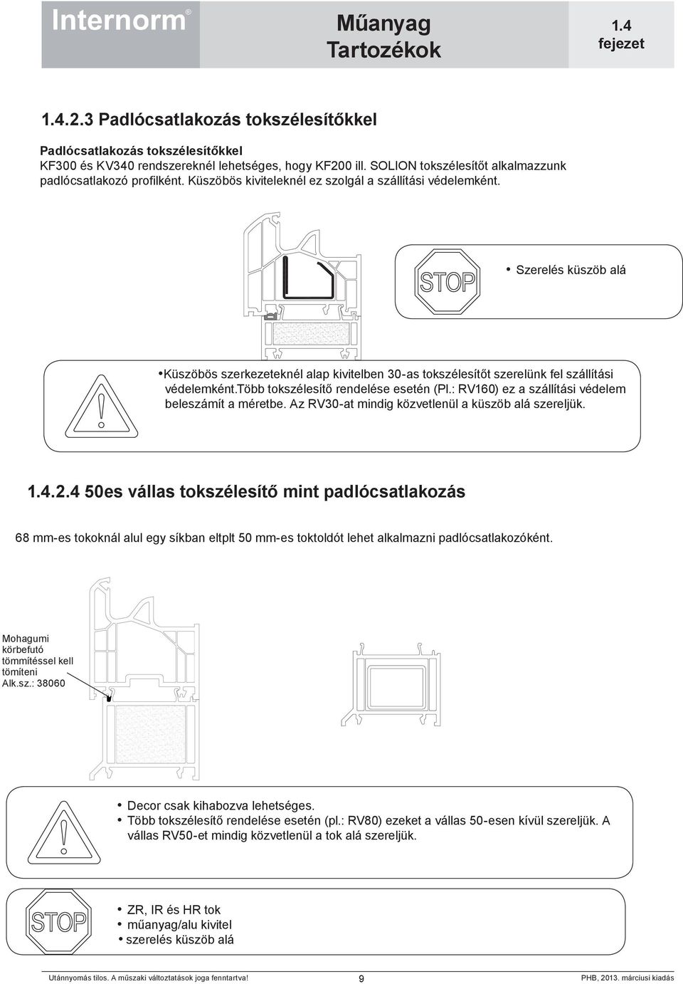 több tokszélesítő rendelése esetén (Pl.: RV160) ez a szállítási védelem beleszámít a méretbe. Az RV30-at mindig közvetlenül a küszöb alá szereljük..2.