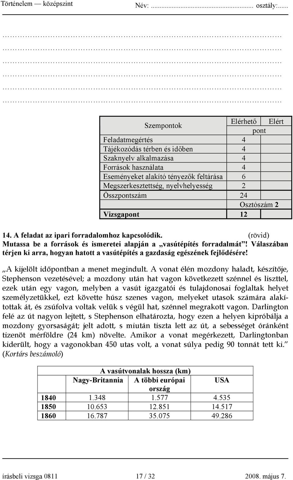 Válaszában térjen ki arra, hogyan hatott a vasútépítés a gazdaság egészének fejlődésére! A kijelölt időpontban a menet megindult.