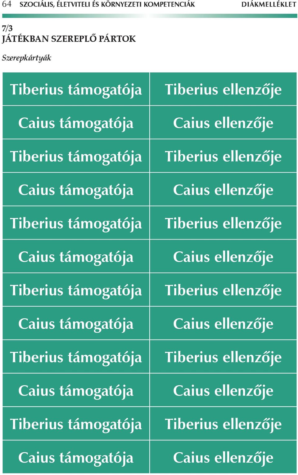 támogatója Caius támogatója Tiberius támogatója Caius támogatója Tiberius ellenzője Caius ellenzője Tiberius ellenzője Caius ellenzője