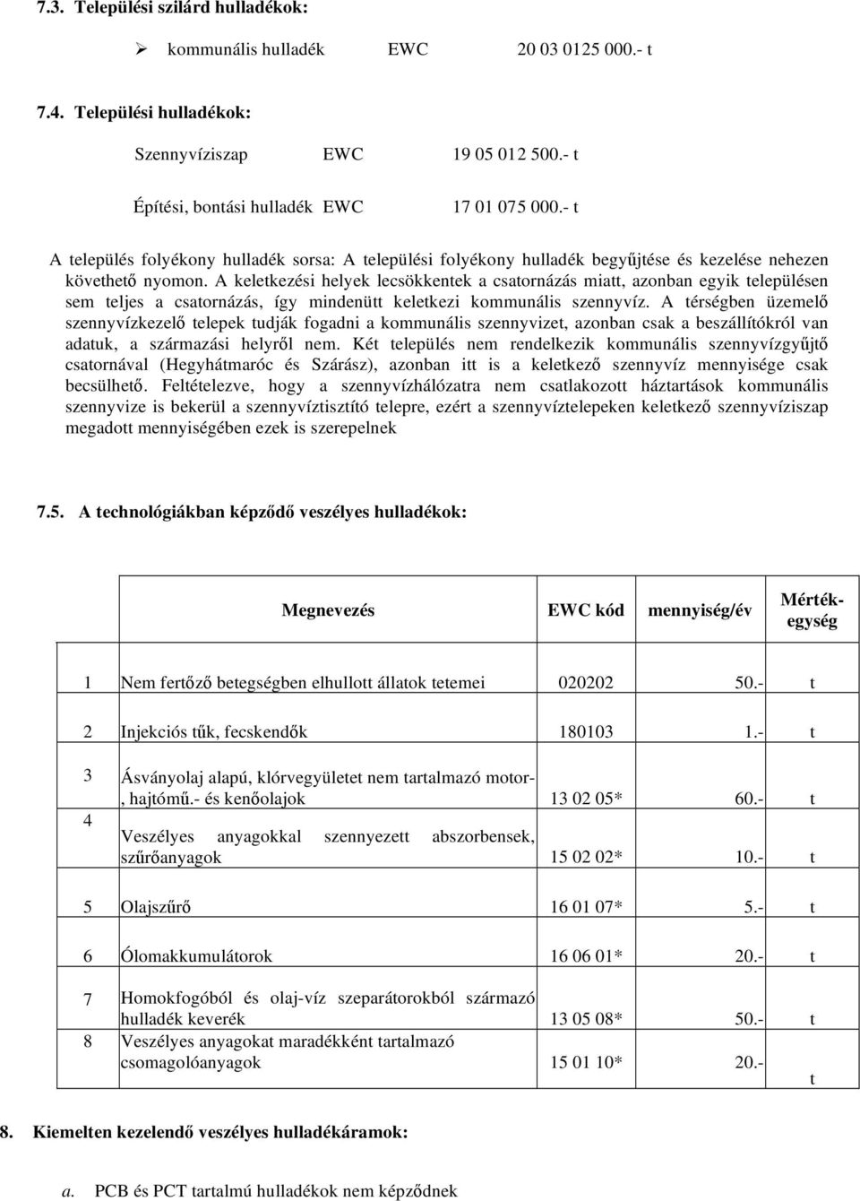 A keletkezési helyek lecsökkentek a csatornázás miatt, azonban egyik településen sem teljes a csatornázás, így mindenütt keletkezi kommunális szennyvíz.