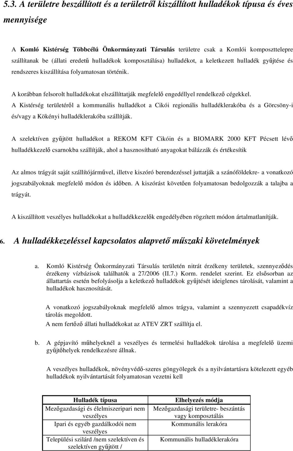 A korábban felsorolt hulladékokat elszállíttatják megfelel engedéllyel rendelkez cégekkel.