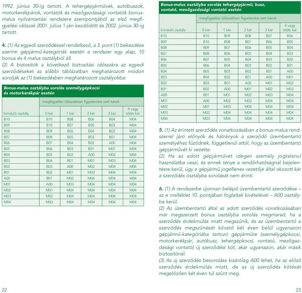 pont (1) bekezdése szerinti gépjármû-kategóriák esetén a rendszer egy alap, 10 bonus és 4 malus osztályból áll.