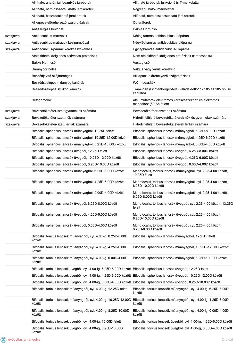 szakjavra Antidecubitus-matracok kézipumpával Négylégkamrás antidecubitus-ülőpárna szakjavra Antidecubitus-párnák hez Egylégkamrás antidecubitus-ülőpárna Átalakítható ideiglenes csővázas protézisek