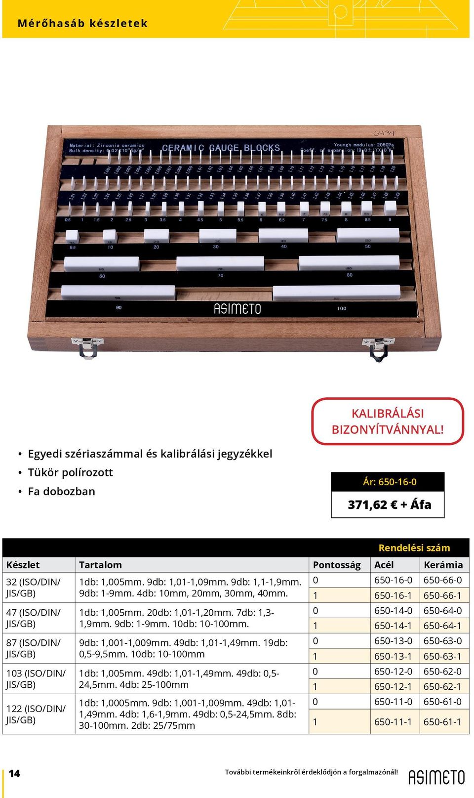 7db: 1,3-0 650-14-0 650-64-0 JIS/GB) 1,9mm. 9db: 1-9mm. 10db: 10-100mm. 1 650-14-1 650-64-1 87 (ISO/DIN/ 9db: 1,001-1,009mm. 49db: 1,01-1,49mm. 19db: 0 650-13-0 650-63-0 JIS/GB) 0,5-9,5mm.