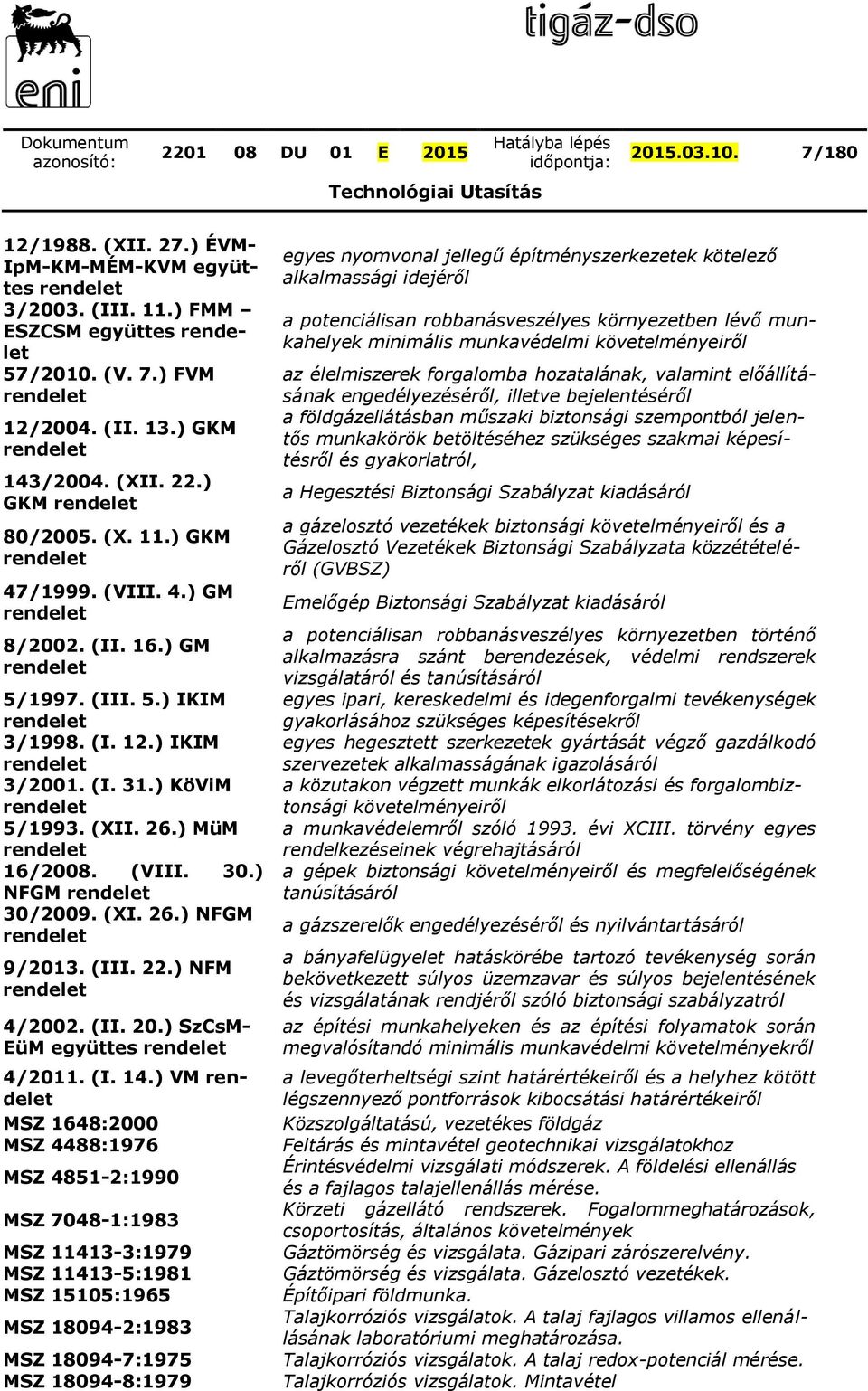 ) KöViM rendelet 5/1993. (XII. 26.) MüM rendelet 16/2008. (VIII. 30.) NFGM rendelet 30/2009. (XI. 26.) NFGM rendelet 9/2013. (III. 22.) NFM rendelet 4/2002. (II. 20.