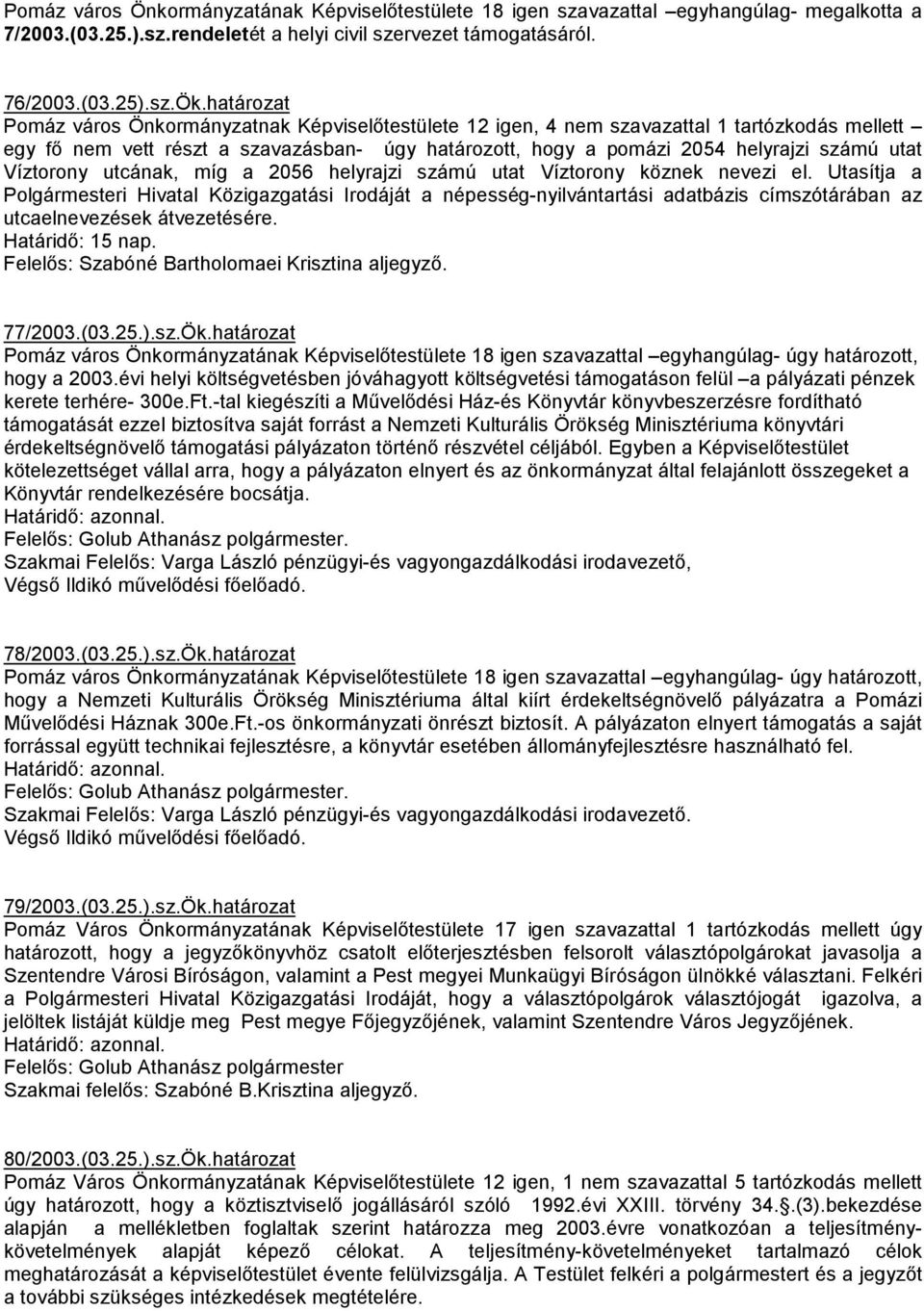 Víztorony utcának, míg a 2056 helyrajzi számú utat Víztorony köznek nevezi el.