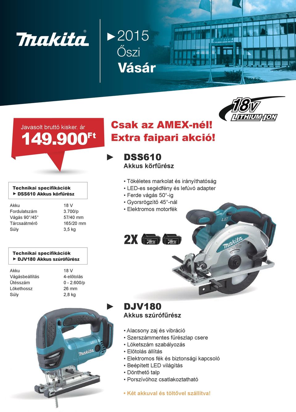 -ig Gyorsrögzítő 45 -nál Elektromos motorfék 2X DJV180 s szúrófűrész 18 V Vágásbeállítás 4-előtolás Ütésszám 0-2.