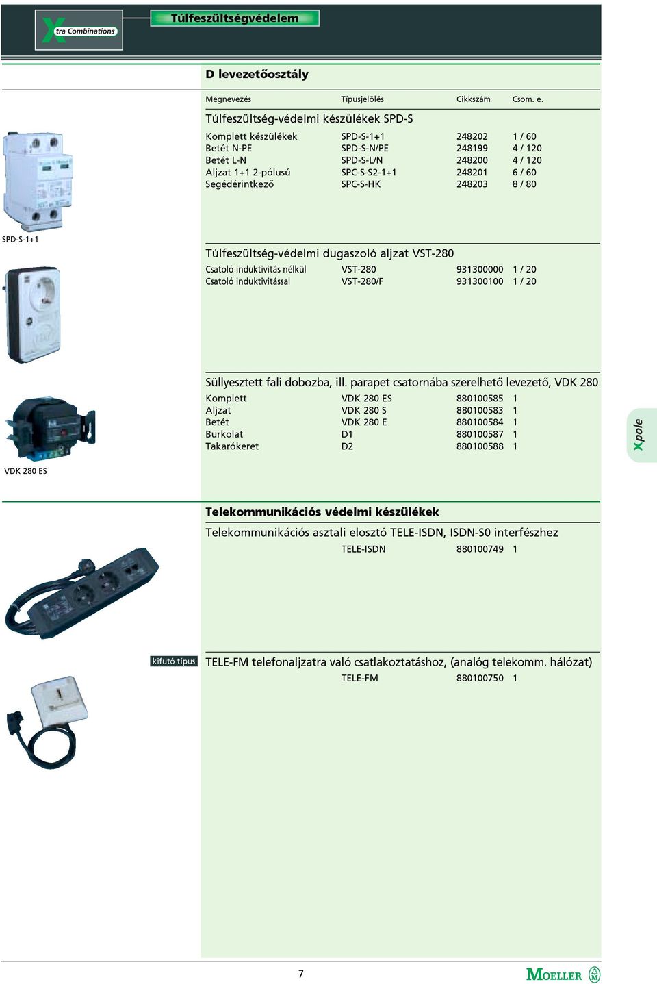 SPC-S-S2-1+1 248201 6 / 60 SPC-S-HK 248203 8 / 80 SPD-S-1+1 Túlfeszültség-védelmi dugaszoló aljzat VST-280 Csatoló induktivitás nélkül Csatoló induktivitással VST-280 931300000 1 / 20 VST-280/F