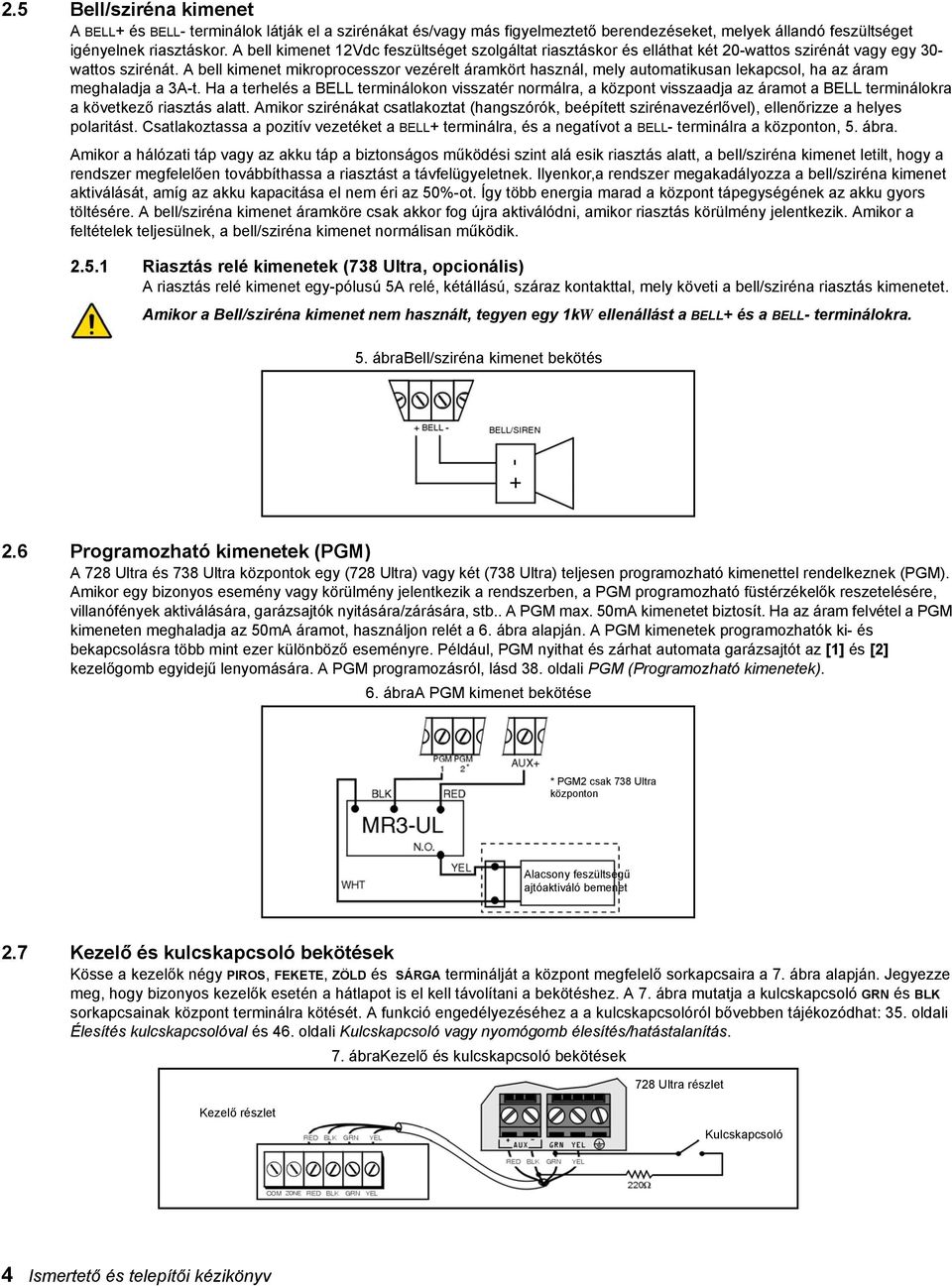 A bell kimenet mikroprocesszor vezérelt áramkört használ, mely automatikusan lekapcsol, ha az áram meghaladja a 3A-t.