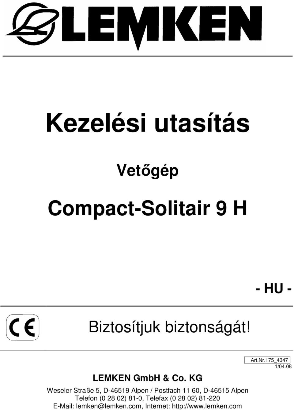 KG Weseler Straße 5, D-4659 Alpen / Postfach 60, D-4655 Alpen Telefon
