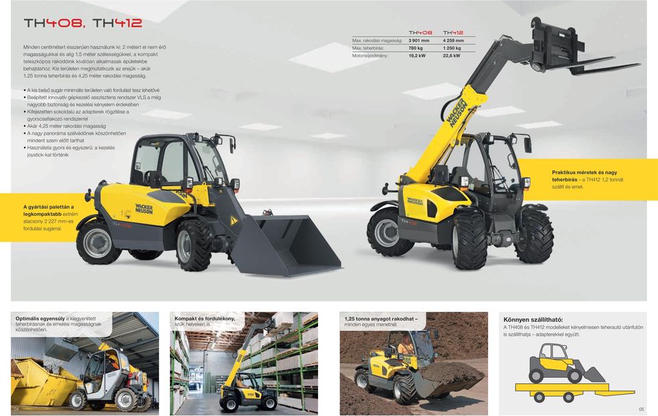 teherbírás: 780 kg 1 250 kg Motorteljesítmény: 19,2 kw 22,6 kw A kis belső sugár minimális területen való fordulást tesz lehetővé Beépített innovatív gépkezelő asszisztens rendszer VLS a még nagyobb